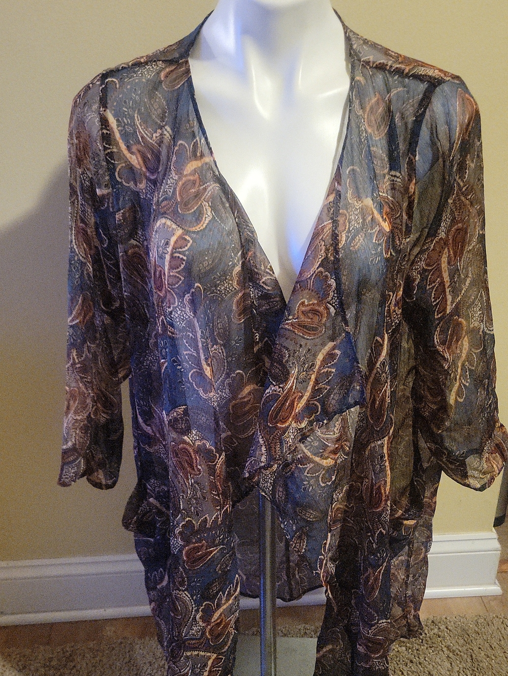 Band of Gypsies Sheer Paisley Wrap Blouse in Black and Brown